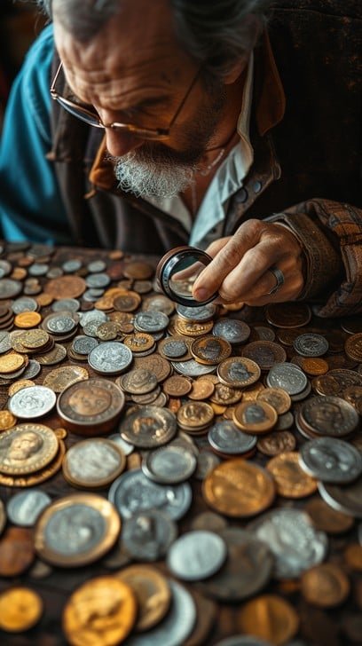 coin collection inspection stockcake